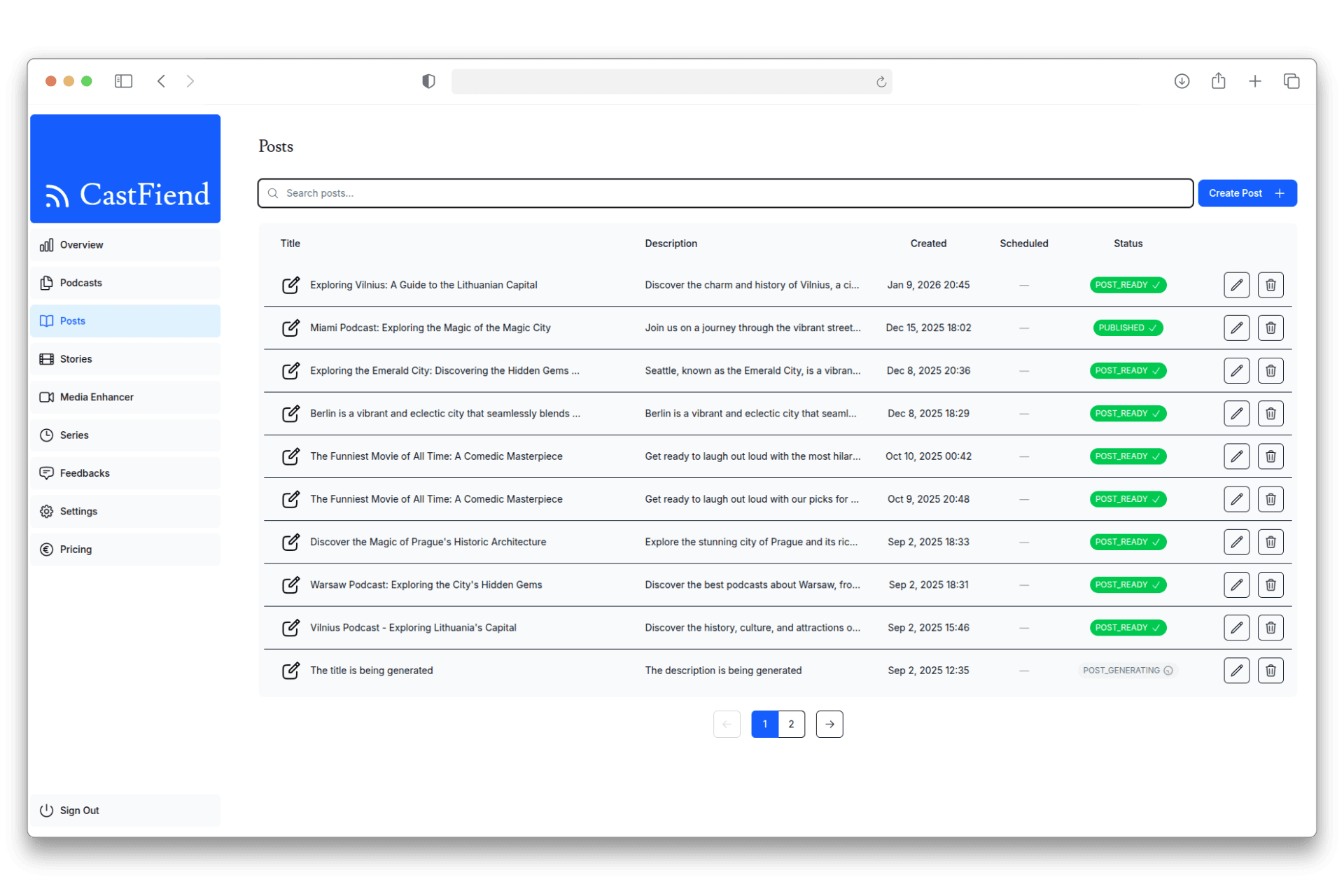 CastFiend dashboard