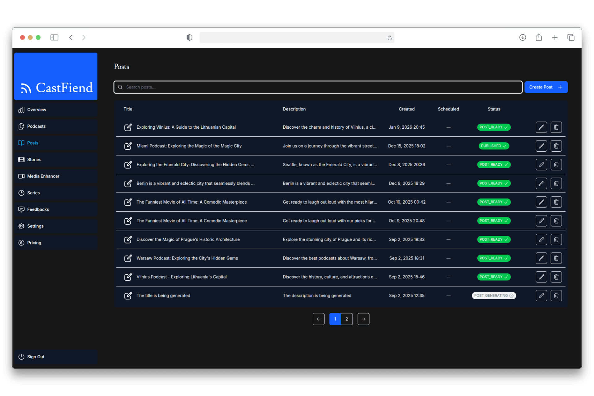 CastFiend dashboard