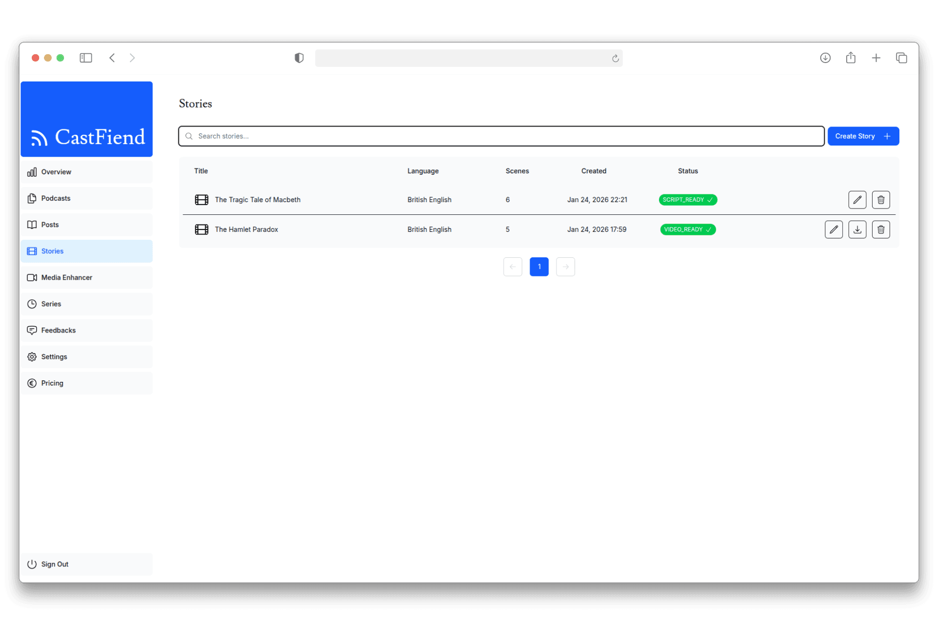 CastFiend dashboard