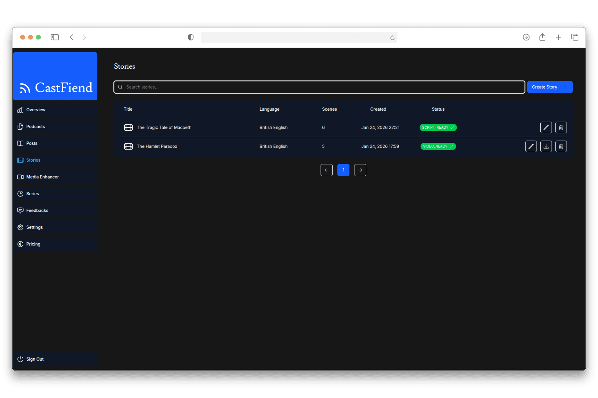 CastFiend dashboard