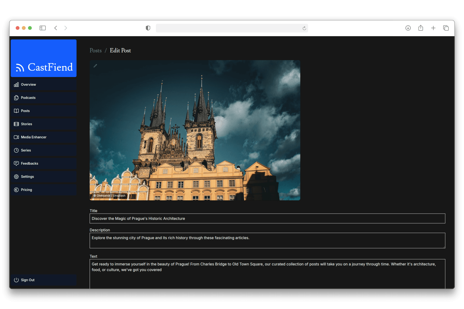 CastFiend dashboard